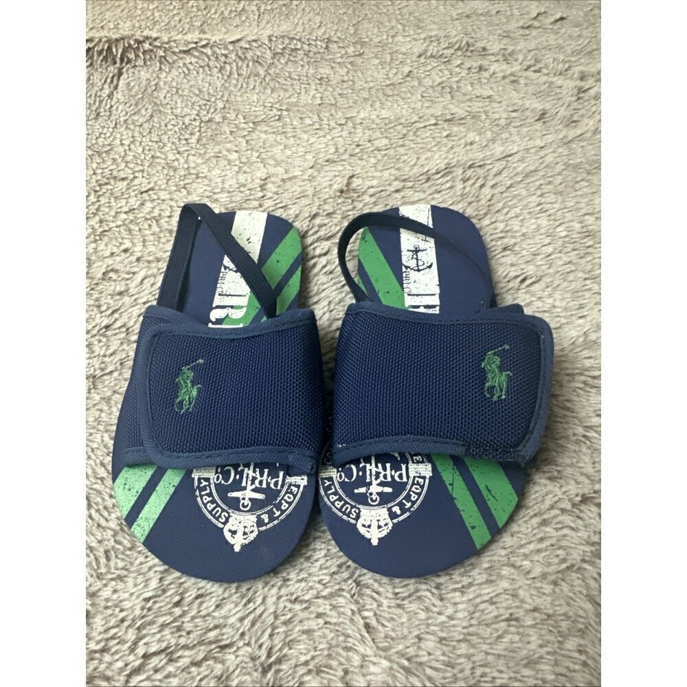 Polo Ralph Lauren Kids Shoes 10 Slide w/ Strap Slip On Sandals Blue - Picture 16 of 16